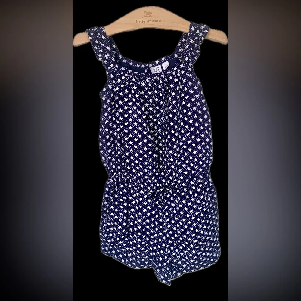 Gap Kids Toddler 4-5 Navy Blue White Stars Shorts Romper Ruffle Trim XS NEW $40